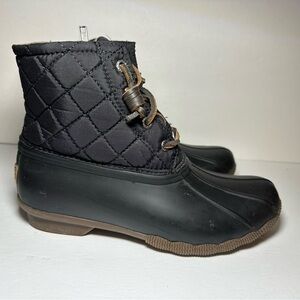 Sperry Womens Saltwater Quilted Duck Black Waterproof Rain Boots STS94063 Size 6